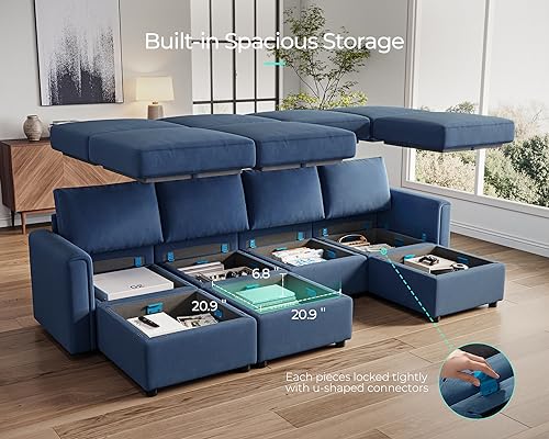 LINSY HOME Modular Sectional Sofa, Convertible U Shaped Sofa Couch with Storage, Memory Foam, Modular Sectionals with Ottomans