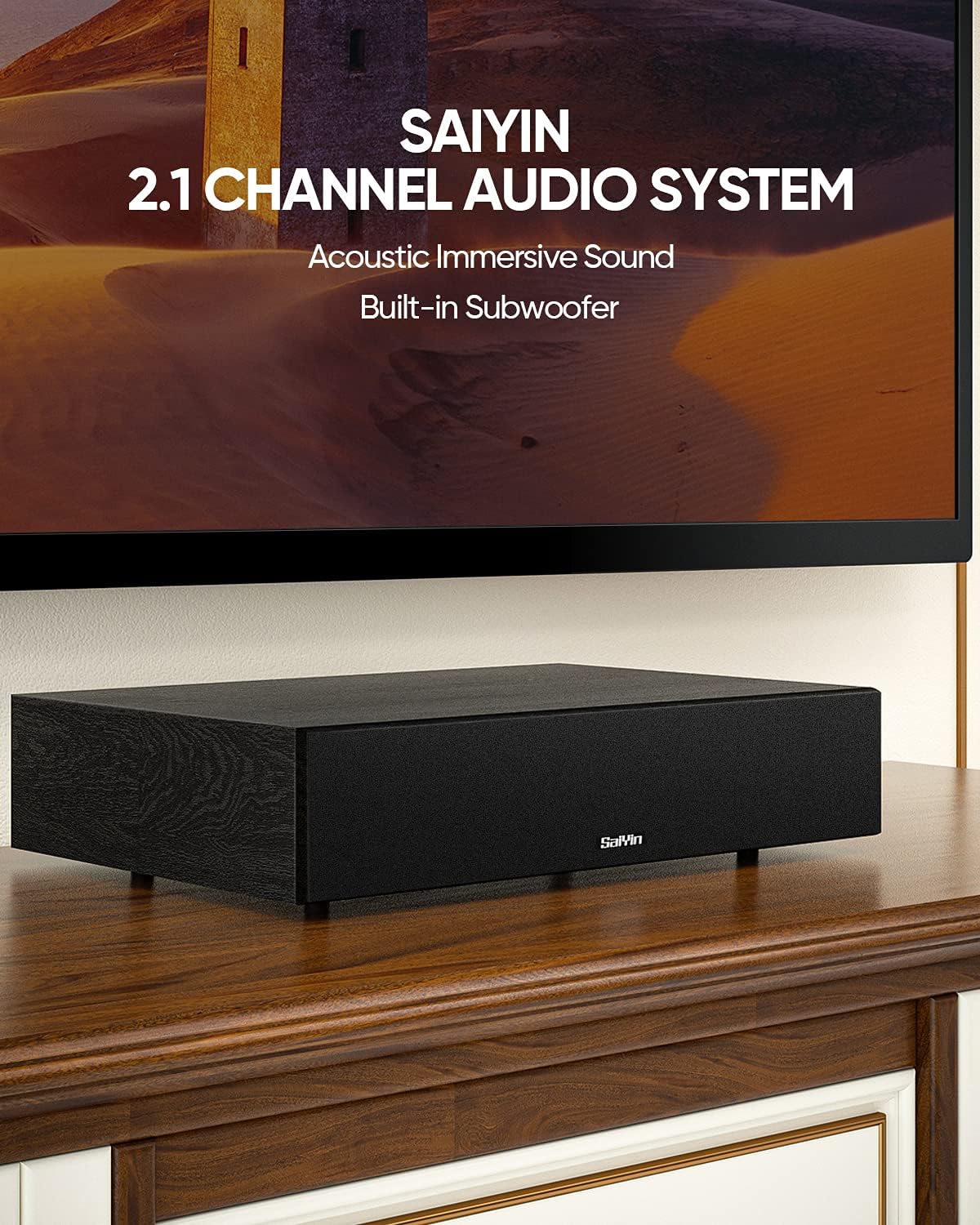 Sound Bars for TV, 2.1 CH PC Sound Bars with Built-in Subwoofer, Deep Bass Soundbar with Bluetooth