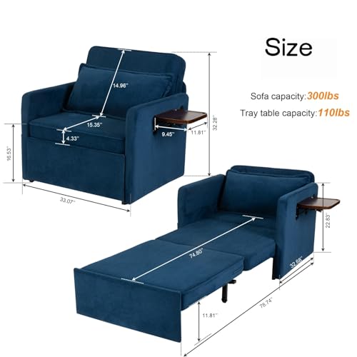 Compression Floor Sofa Bed, Convertible Foldable Sofa with Support Backrest and Armrest, Corduroy Fabric Modular Sectional Couch with 2 Pillows