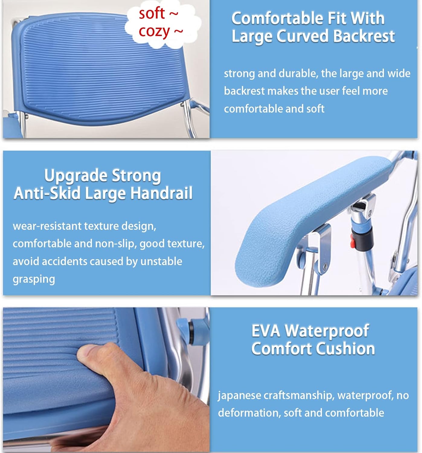 Shower Wheelchair, Commode Chair for Toilet with Arms Foldable, Commode Transport Chair with Wheels, Shower Wheelchair Commode