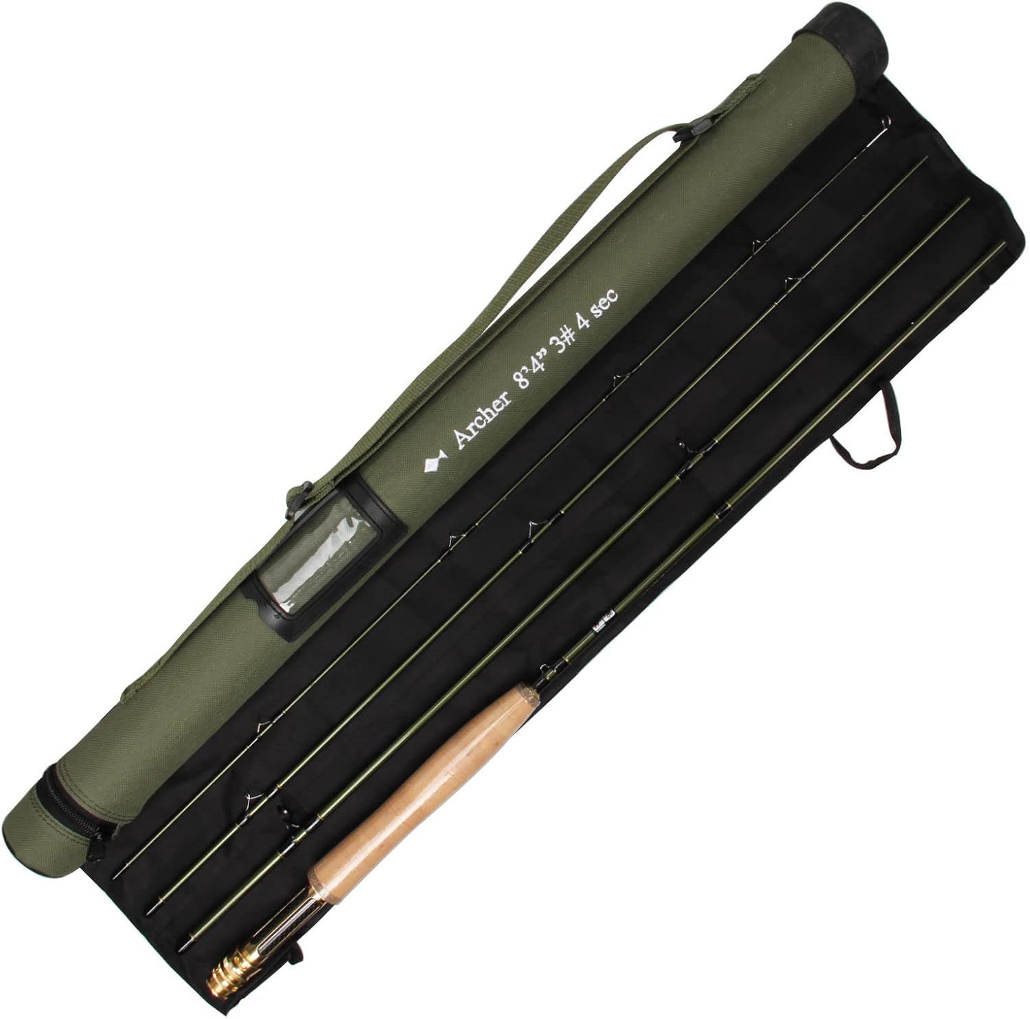 AnglerDream Archer Fly Fishing Rod 4 Section 3 / 4 / 5 / 8WT Fast Action Dark Green Fly Rod Graphite IM 10 / 36T Carbon Fiber Fly Rod CNC Machined