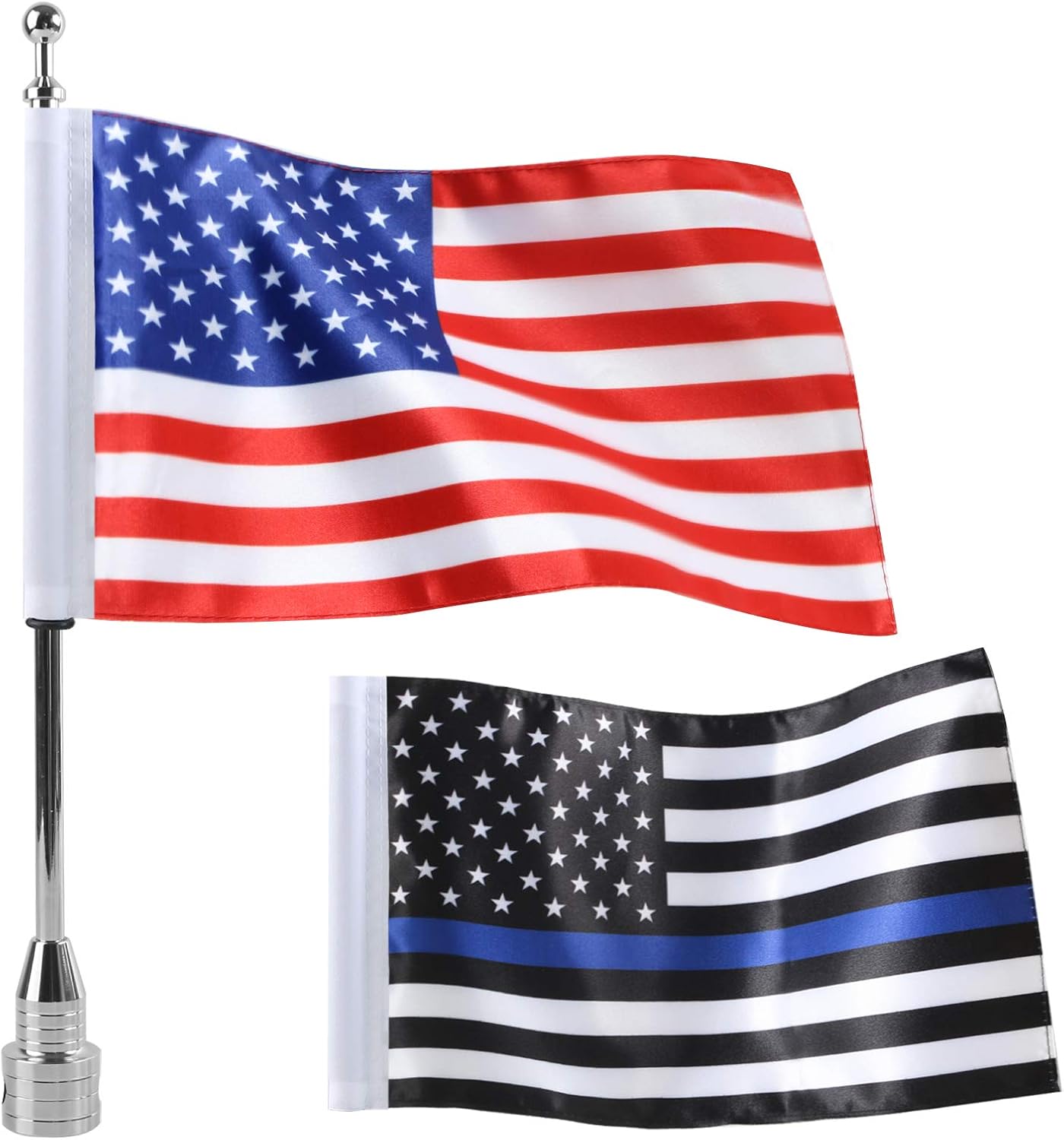 MASION Vivid Color Fade Resistant Motorcycle 6 x 9 American Flag with Flag Pole Mount for Honda Goldwing CB VTX CBR Yamaha Harley(2 USA Flag+1 Flag
