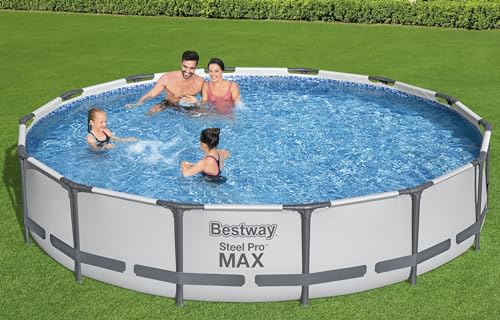 Bestway Steel Pro MAX 12 Foot by 30 Inch Round Above Ground Swimming Pool Set Outdoor Metal Frame Family Pool with Filter Pump, Gray
