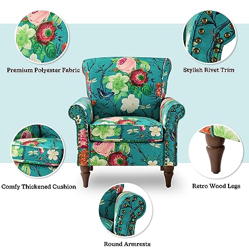 HULALA HOME Modern Wingback Accent Chair with Wood Legs & Removable Cushion, Comfy Upholstered Armchair with Nailhead Trim