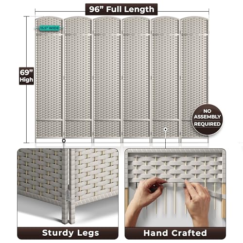 Sorbus 8-Panel Black Room Divider with Double Hinged Panels, 6 ft Tall Folding Privacy Screen