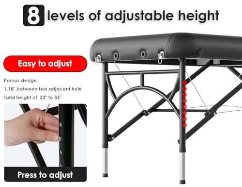 CLORIS 84" Professional Massage Table Portable 2 Folding Lightweight Facial Solon Spa Tattoo Bed Height Adjustable with Carrying Bag & Aluminium Leg