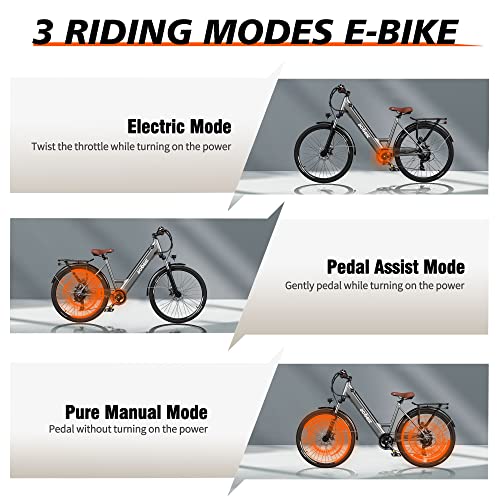 ACTBEST Core Electric Bike for Adults - 468Wh Removable Battery, 26 inch Step Thru Electric Bicycle, Peak 500W Brushless Motor Cityrun Ebike