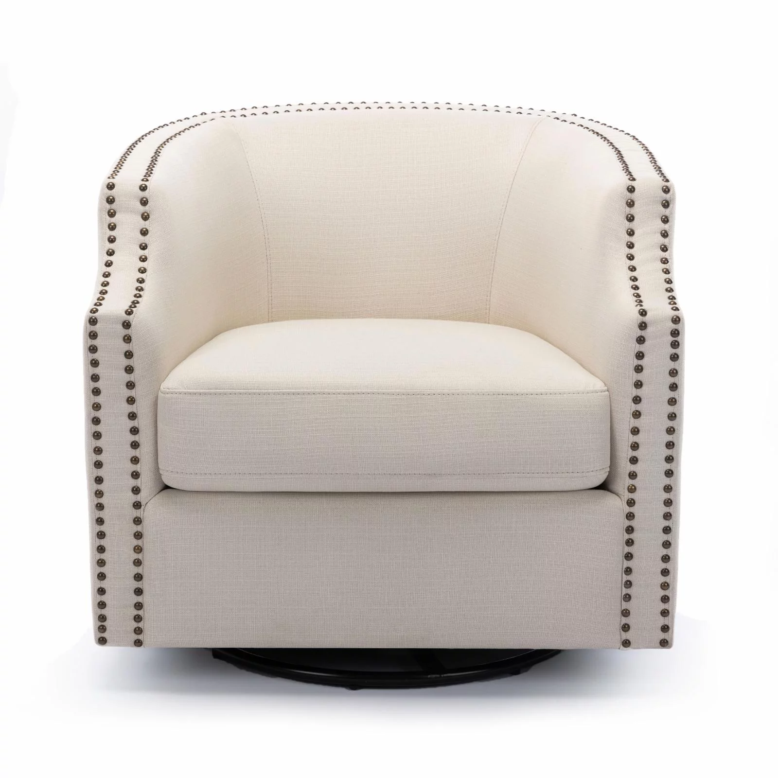 Aerin Sky Blue Polyester Linen Fabric Swivel Glider Barrel Accent Chair