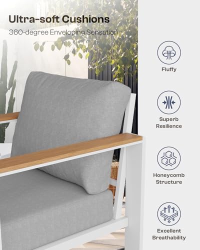 Aluminum Outdoor Patio Furniture Set with Coffee Table, 4 Piece Patio Conversation Sets with Washable Thick Cushions