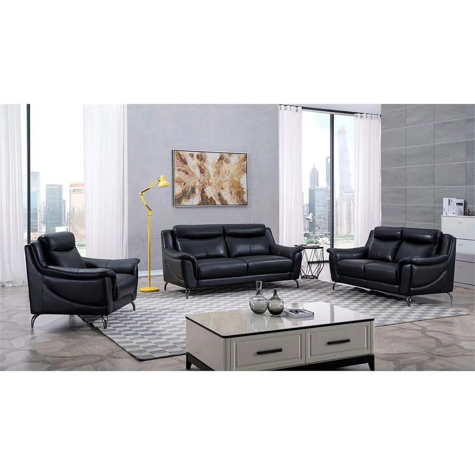 American Eagle Furniture Genuine Leather Sofa in Black
