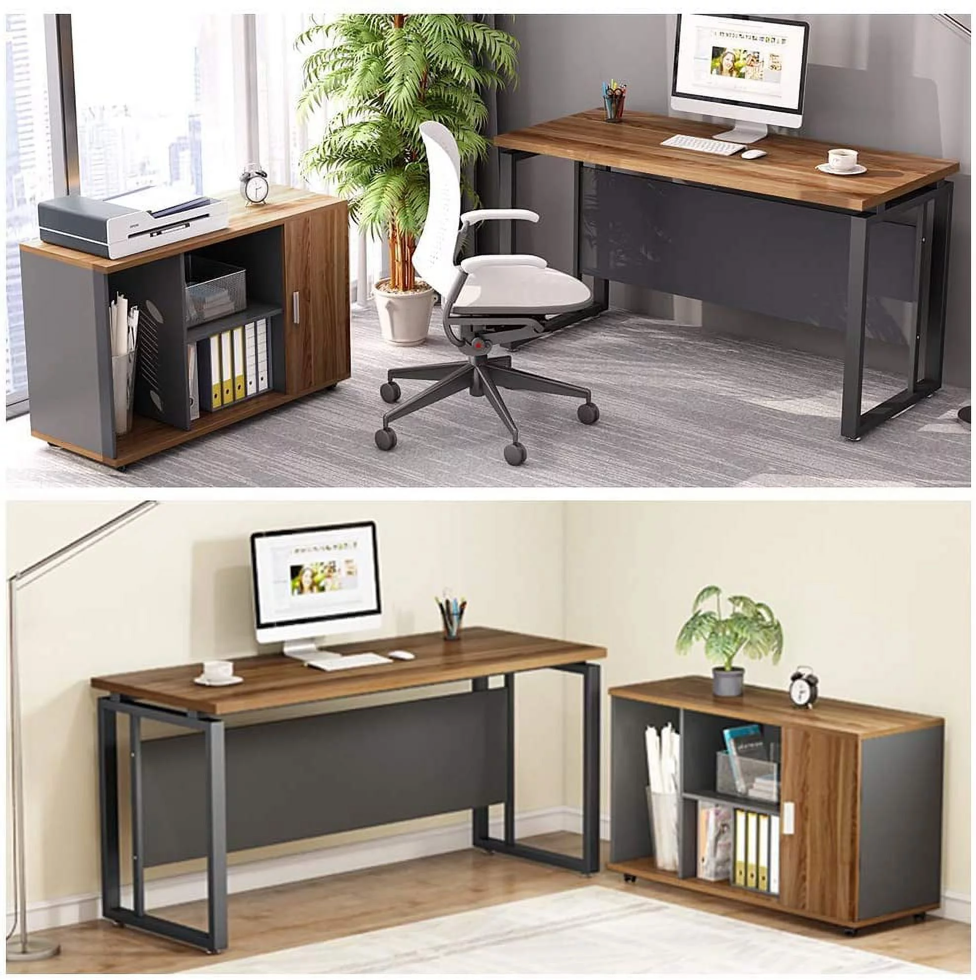 Tribesigns L-Shaped Computer Desk, 55 inch Executive Desk Business Furniture with 39” File Cabinet