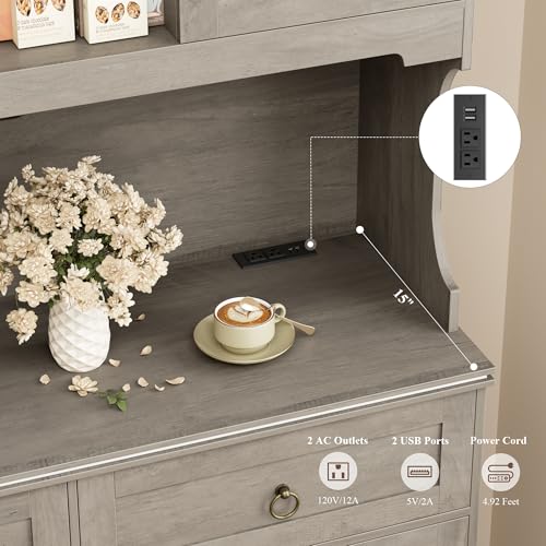 HOSTACK Large Kitchen Pantry Cabinet with Charging Station, 71" Kitchen Hutch Cabinet with Storage Drawers and Countertop