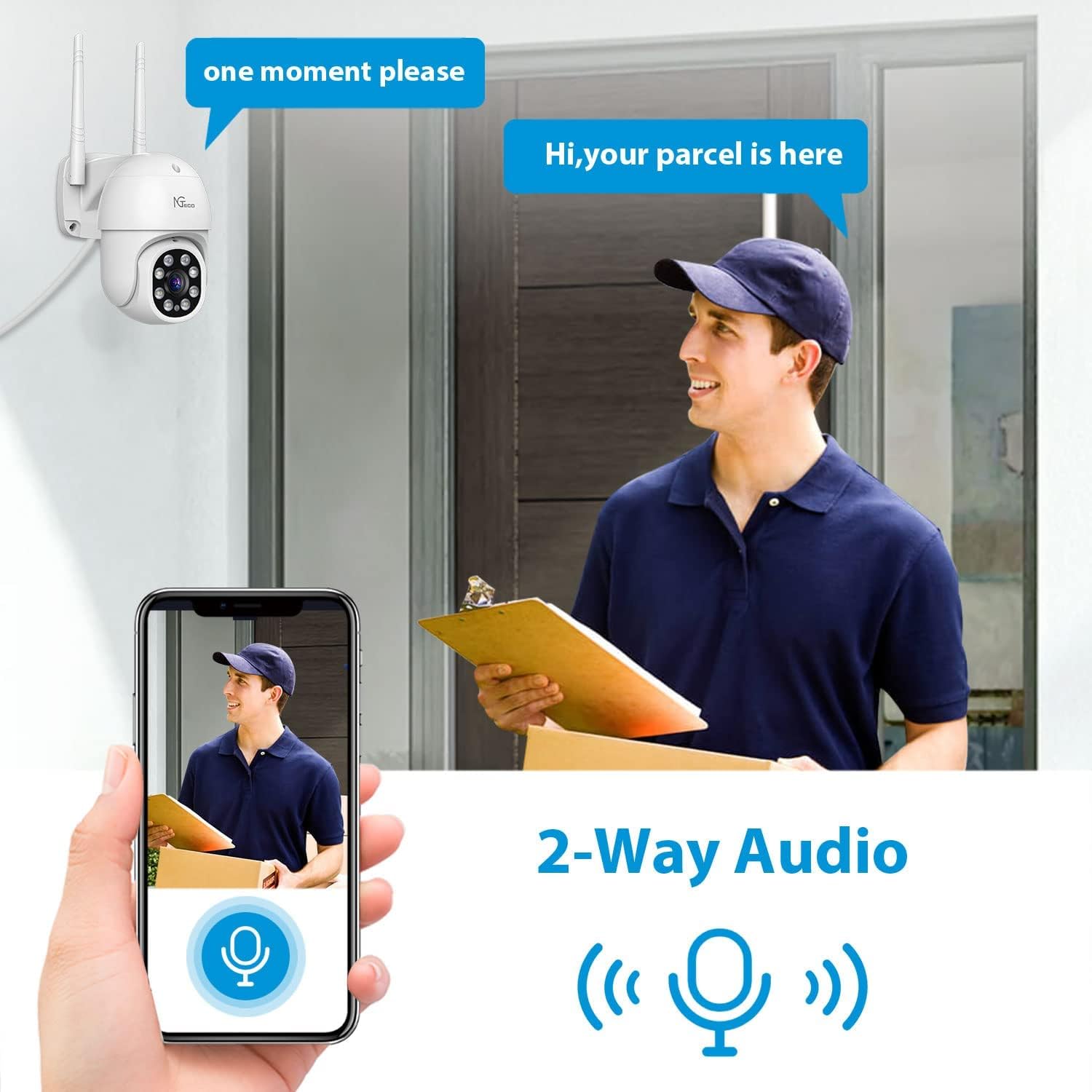 3MP Security Camera Outdoor, NGTeco Pan Tilt 2K Surveillance WiFi Camera with Spotlight Night Vision, 2-Way Audio, AI Motion Detection