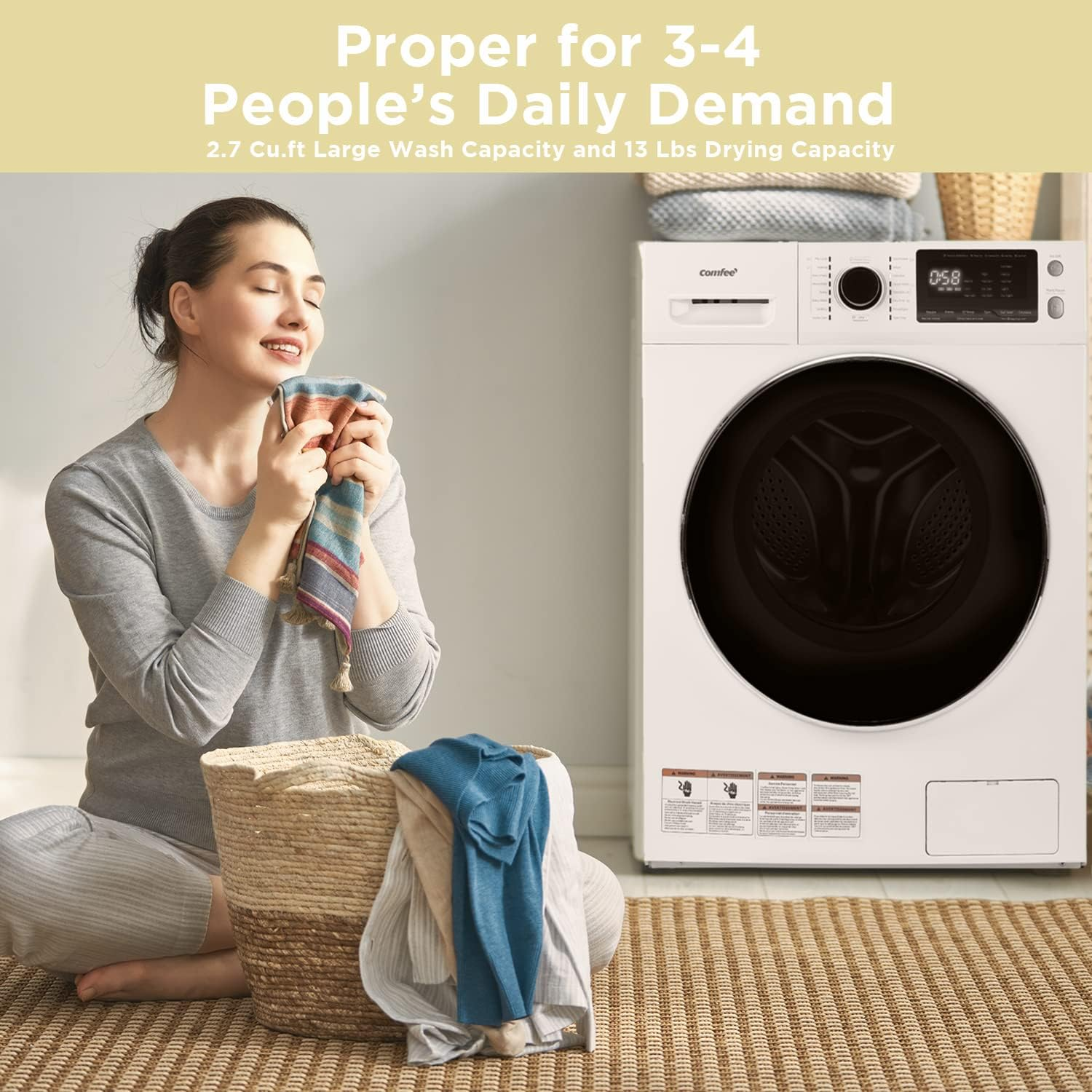 COMFEE&rsquo; 24" Washer and Dryer Combo 2.7 cu.ft 26lbs Washing Machine Steam Care, Overnight Dry