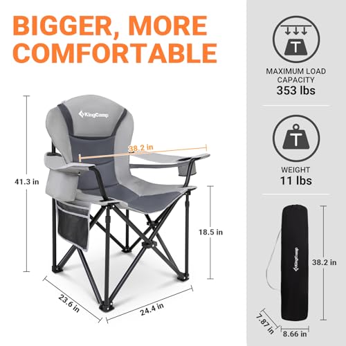 KingCamp Oversized Camping Folding Chair, Heavy Duty 450 LBS with Lumbar Support, Padded Outdoor Chair with Cup Holder