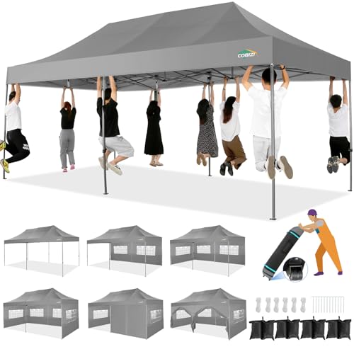 COBIZI 10x20 Heavy Duty Pop up Canopy Tent with 6 sidewalls Easy Up Commercial Outdoor Wedding Party Tents for Parties All Season Wind & Waterproof
