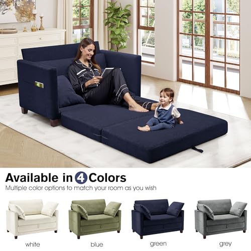 51" Loveseat Sleeper Sofa Bed, Chenille Convertible Floor Sofa Bed for Small Spaces, Folding Couch Bed with Deep Seat, 2 Pillows & Solid Frame