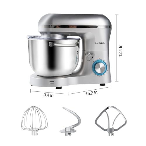Aucma Stand Mixer,6.5-QT 660W 6-Speed Tilt-Head Food Mixer, Kitchen Electric Mixer with Dough Hook, Wire Whip & Beater (6.5QT, Black)