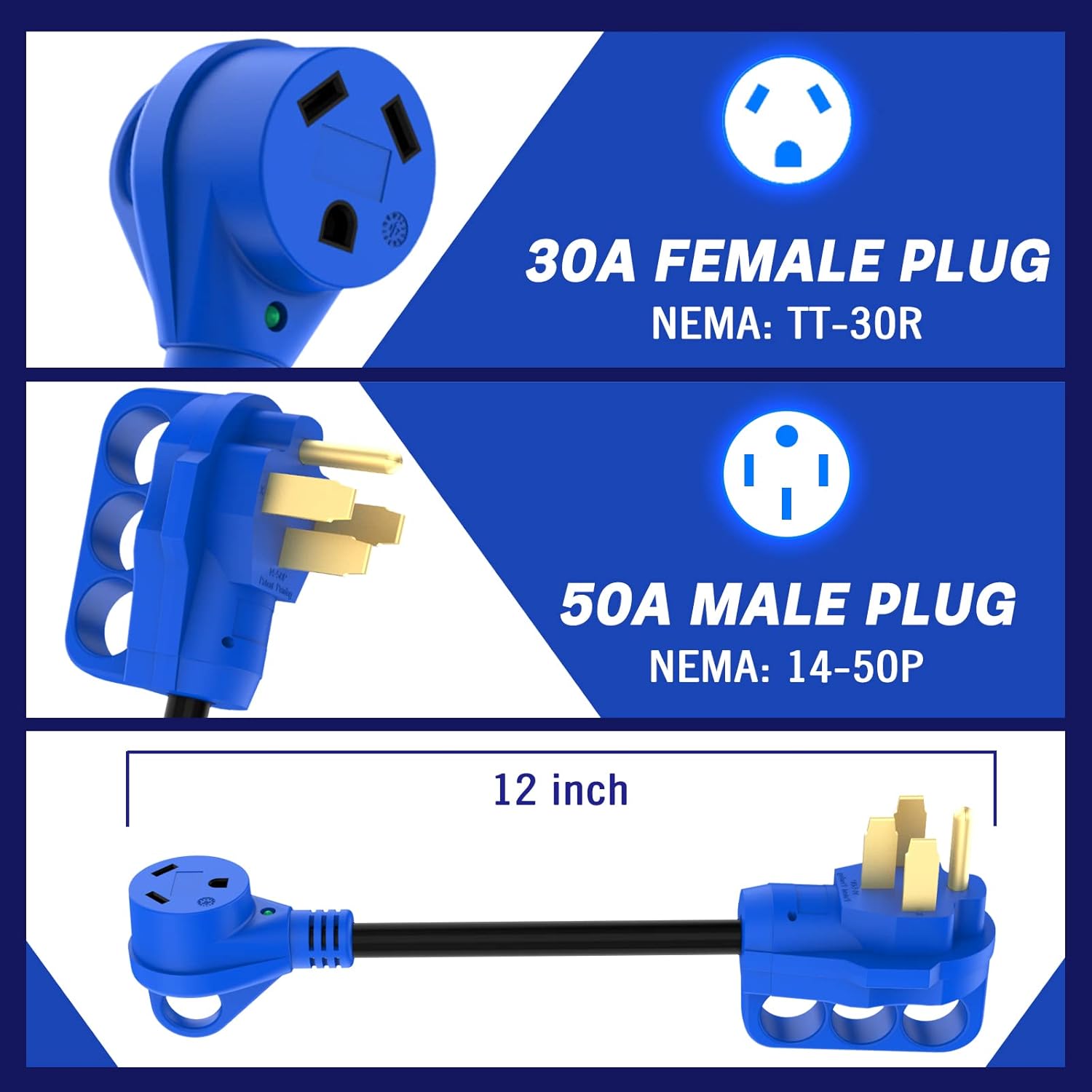 AUTOONE 50 Amp to 30 Amp RV Adapter, Heavy Duty RV Power Cord Adapters Electrical Plug Connector for RV Trailer Camper, with Grip Handle