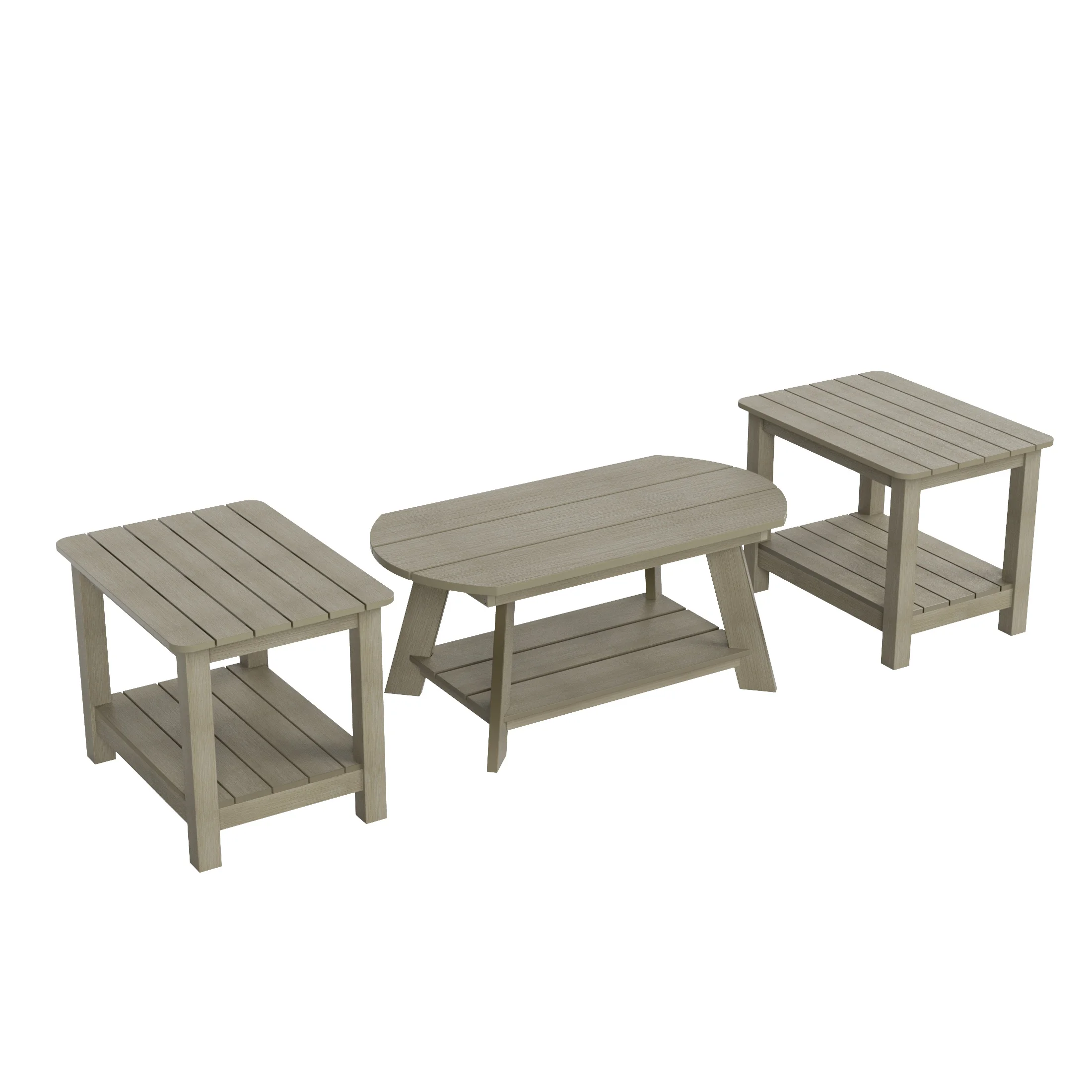 WestinTrends Tuscany 3-Piece HIPS Outdoor Adirondack Coffee Table and Two Side Table Set, Weathered Gray - Curated Treasures Market