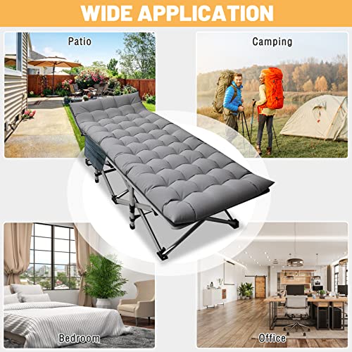 DoCred Folding Camping Cot with Mattress, 2 Pack Heavy Duty Folding Cot for Adults, Portable Sleeping Cot Bed Adults Outdoor Bed with Carry Bag