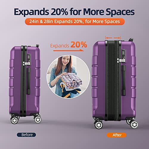 SHOWKOO Luggage Sets Expandable PC+ABS Durable Suitcase Double Wheels TSA Lock Black