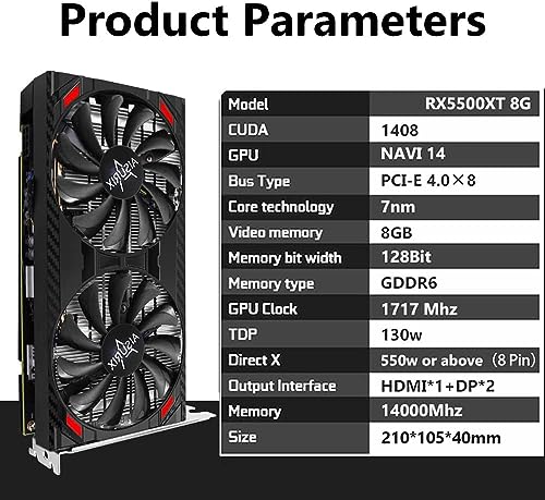 RX 5500 XT 8gb GDDR6 Graphics Card,128 Bit, 2XDP, HDMI, PCI Express 4.0X8, 8pin with Fan Intelligent System