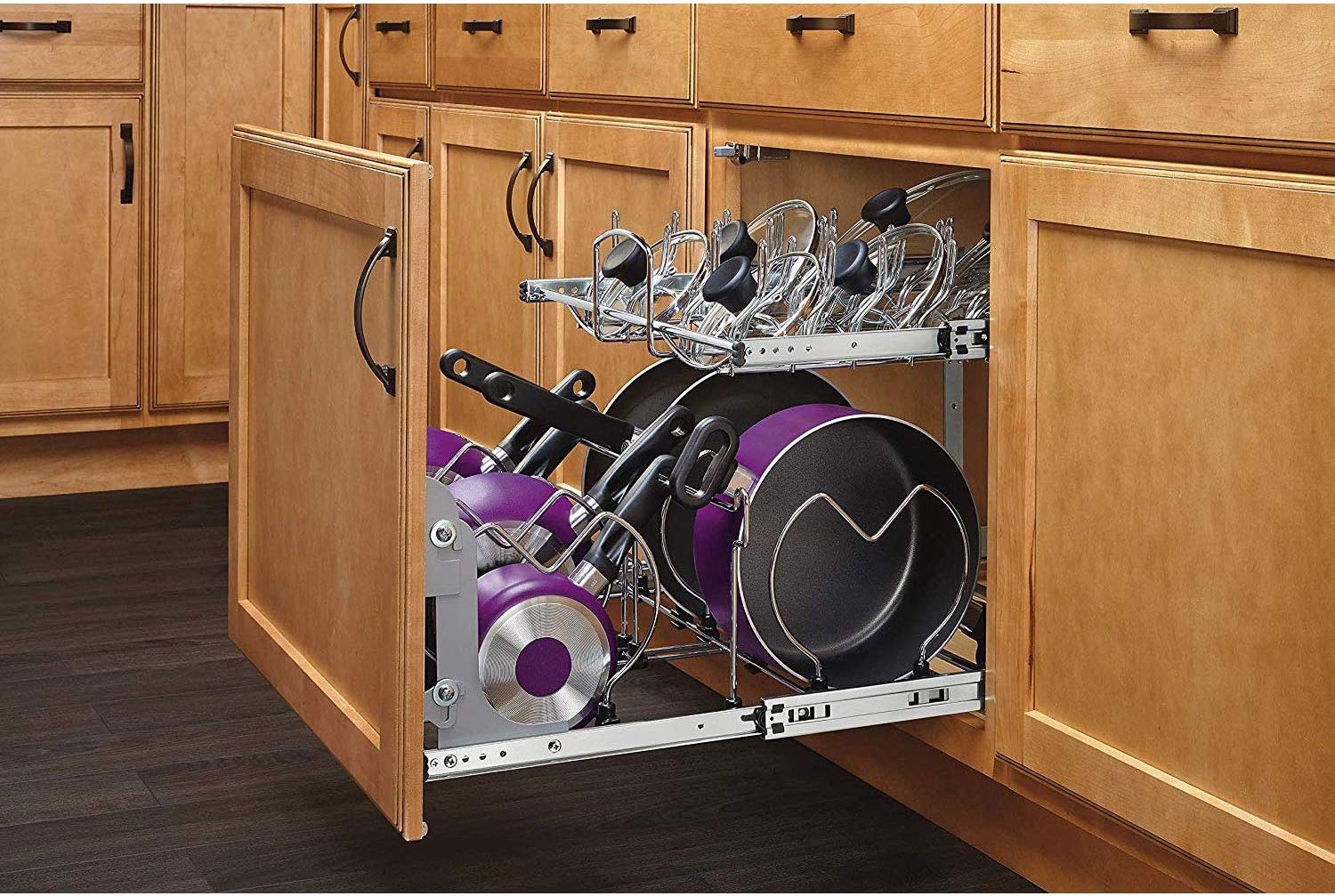 Rev-A-Shelf 5CW2-2122-CR 21-Inch 2-Tier Wire Pull Out Kitchen Cabinet Organizer for Pots, Pans, and Lid Cookware, Chrome