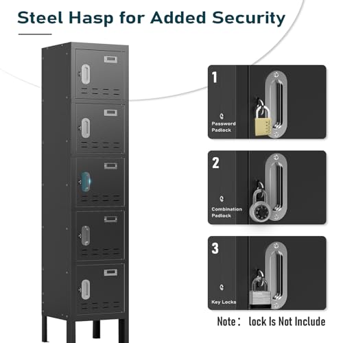 Metal Locker with 5 Doors,Lockers for Employees,66'' Steel Storage Locker for School,Gym, Office, Office,Garage
