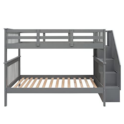 Ball & Cast Full Over Full Bunk Bed with Twin Size Trundle and Built in 4 Drawer,Wood Bunkbed w/Storage Ladder & Slat Support