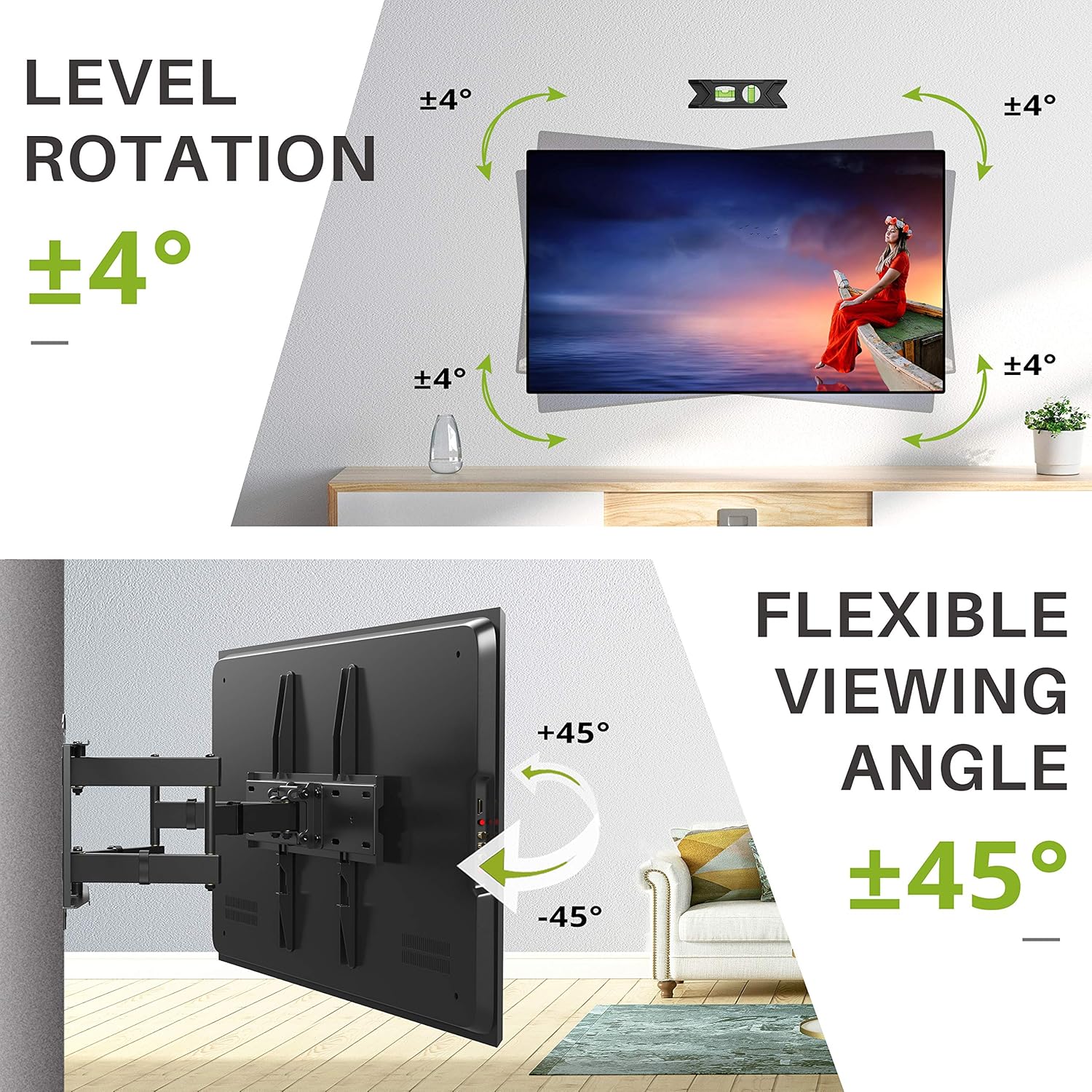 USX MOUNT Full Motion TV Wall Mount with Height Setting for Most 32-65 inch Flat Screen/LED/4K TVs, Swivel/Tilt TV Mount Bracket Max VESA 400x400mm