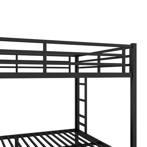Heavy Duty Bunk Bed Frame with Ladder, Twin XL Over Twin XL Bunk Beds with Safety Guardrails, Adults Bunk Beds with Noise-Reducing Rubber Stoppers