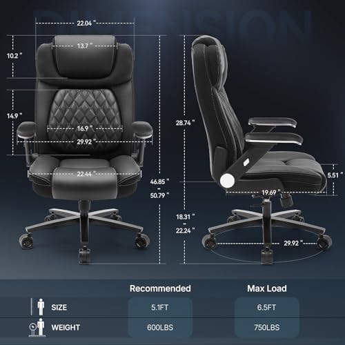 750lbs Big and Tall Office Chair,Heavy Duty Office Chairs,Executive Computer Desk Chair Work Chairs, Thick Padded Strong Metal Base Quiet Wheels