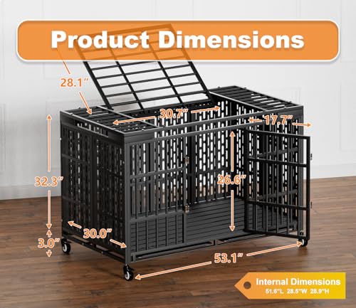 48/42/38 Inch Heavy Duty Dog Crate with Wheels, Folding Metal Big Dog Cage for Large and Medium Dogs