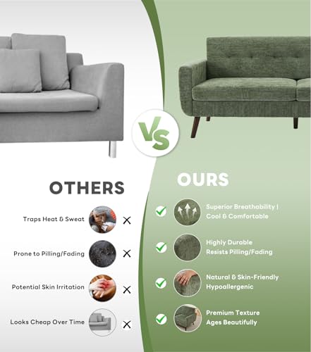 Tbfit L Shaped Couch Sofa, 80" W Mid-Century Modern Sectional Couches, 3 Seater Sofas with Wide Chaise Lounge & Two Pillows