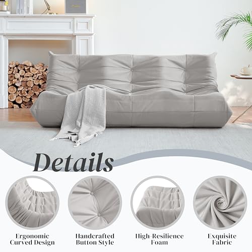 Bean Bag Chair for Adults - Suede & Microfiber Fireside Floor Chair, Comfortable Corner Lounge Sofa for Living Room, Bedroom, Office (3-Seater, Beige)