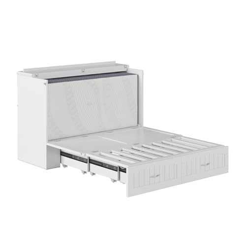 AFI Southampton Queen Murphy Bed Chest with Mattress, Storage, and Built-in Charger in Grey