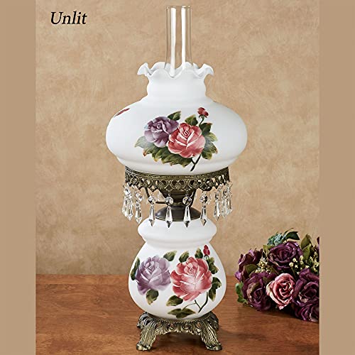 Touch of Class Abigail Hurricane Style Parlor Table Lamp - Antique Victorian Aesthetic - Painted by Hand - Floral Designs