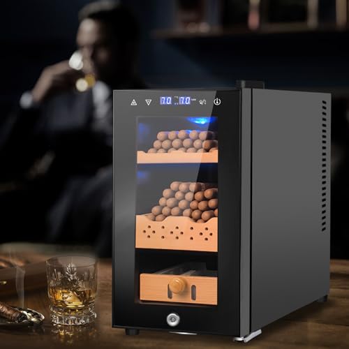 Cigar Electric Humidor, 35L 250 Counts Large Capacity Thermostatic Electric Cigar Cooler Cabinet with Digital LED Screen, Safety Lock