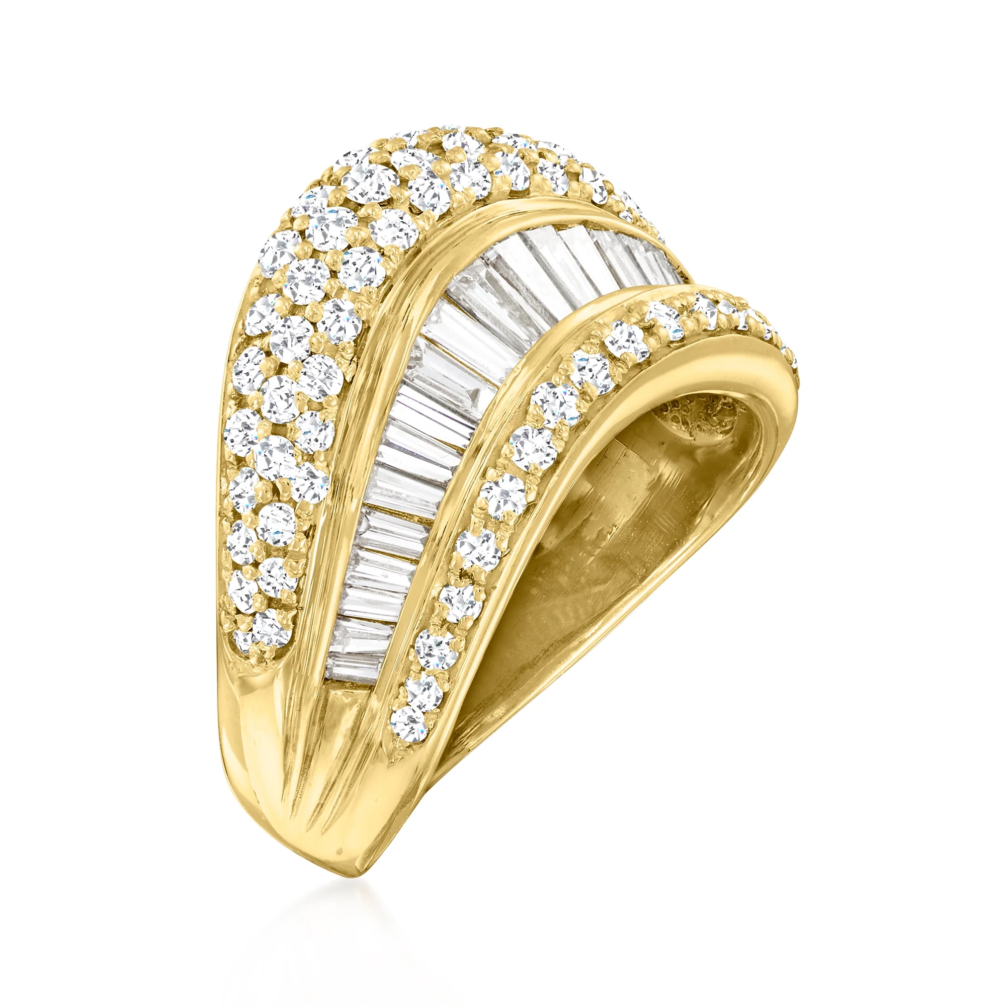 Ross-Simons C. 1980 Vintage 1.34 ct. t.w. Diamond 3-Row Ring in 18kt Yellow Gold, Women's, Adult, Pre-Owned