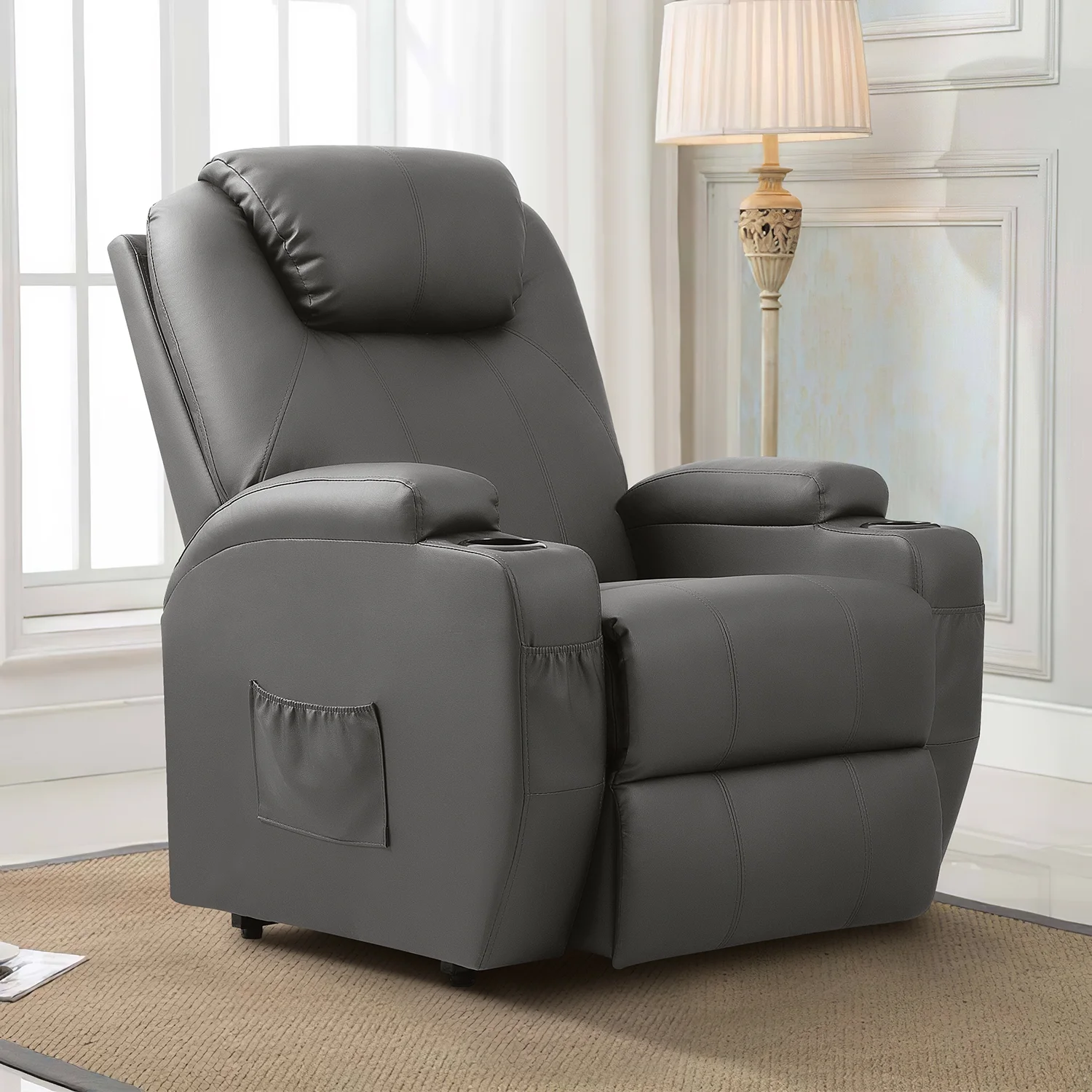 Homall Power Lift Recliner Chair PU Leather for Elderly with Massage and Heating Ergonomic, Black