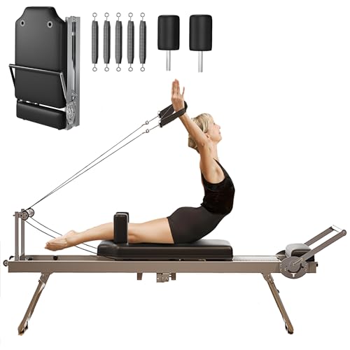 Foldable Pilates Reformer Machine for Home Gym, Wider Pilates Reformer with Spings, Adjustable Pilates Equipment for Women