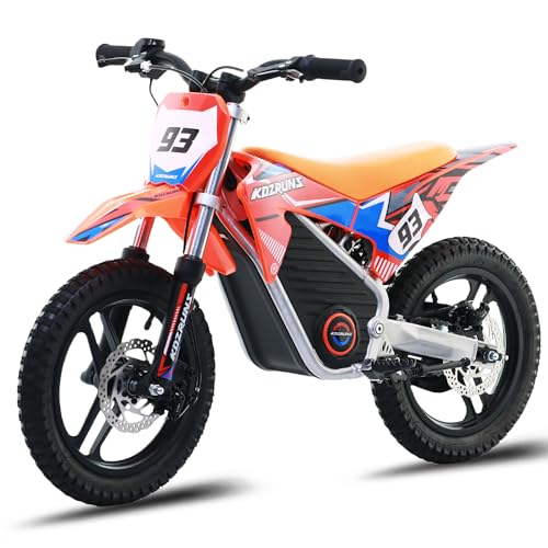 OLALA 36V Electric Dirt Bike for Kids Aged 4-8, Brushless 350W Racing Grade Electric Motorcycle, Up to 18.6MPH & 3 Speed Settings, Dual Disc Brakes