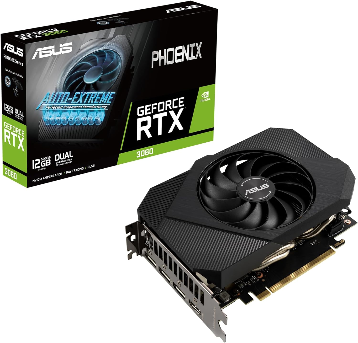 ASUS Phoenix NVIDIA GeForce RTX 3060 V2 Gaming Graphics Card- PCIe 4.0, 12GB GDDR6 memory, HDMI 2.1, DisplayPort 1.4a, Axial-tech Fan Design