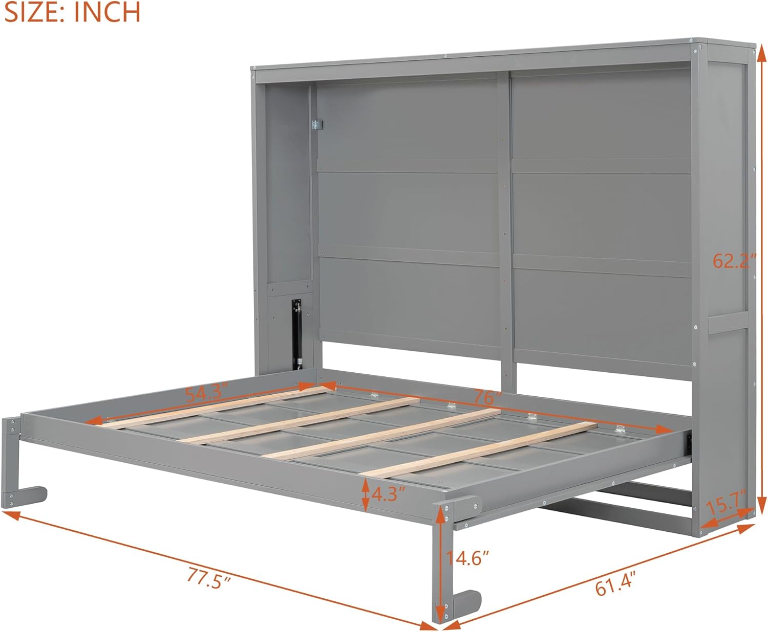 MERITLINE Full Size Murphy Bed Space-Saving Wall Bed for Multipurpose Guest Room or Home Office, Gray, HJH-LP664AAE
