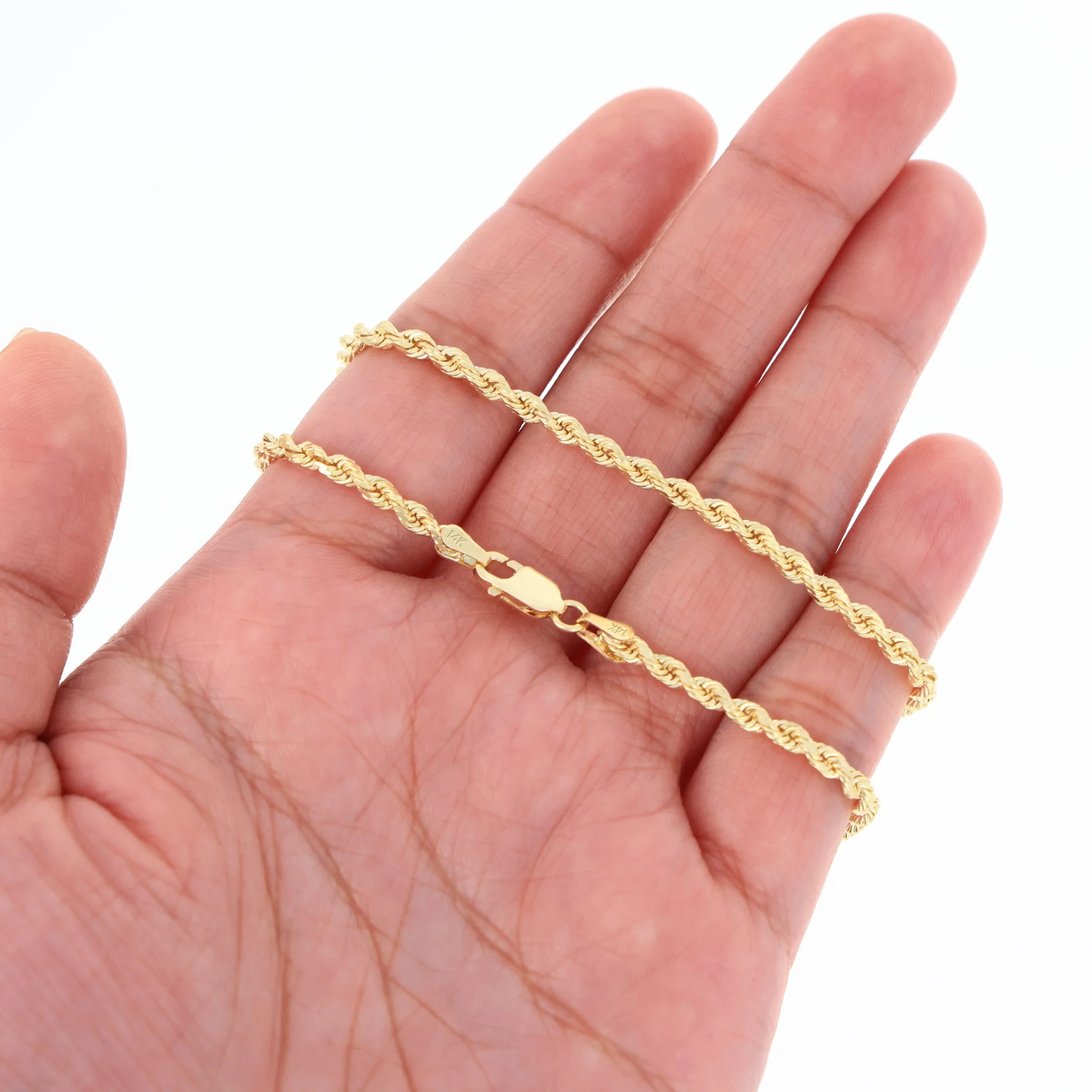 Nuragold 14k Yellow Gold 3mm Rope Chain Diamond Cut Necklace, Mens Womens Jewelry 16" - 30"