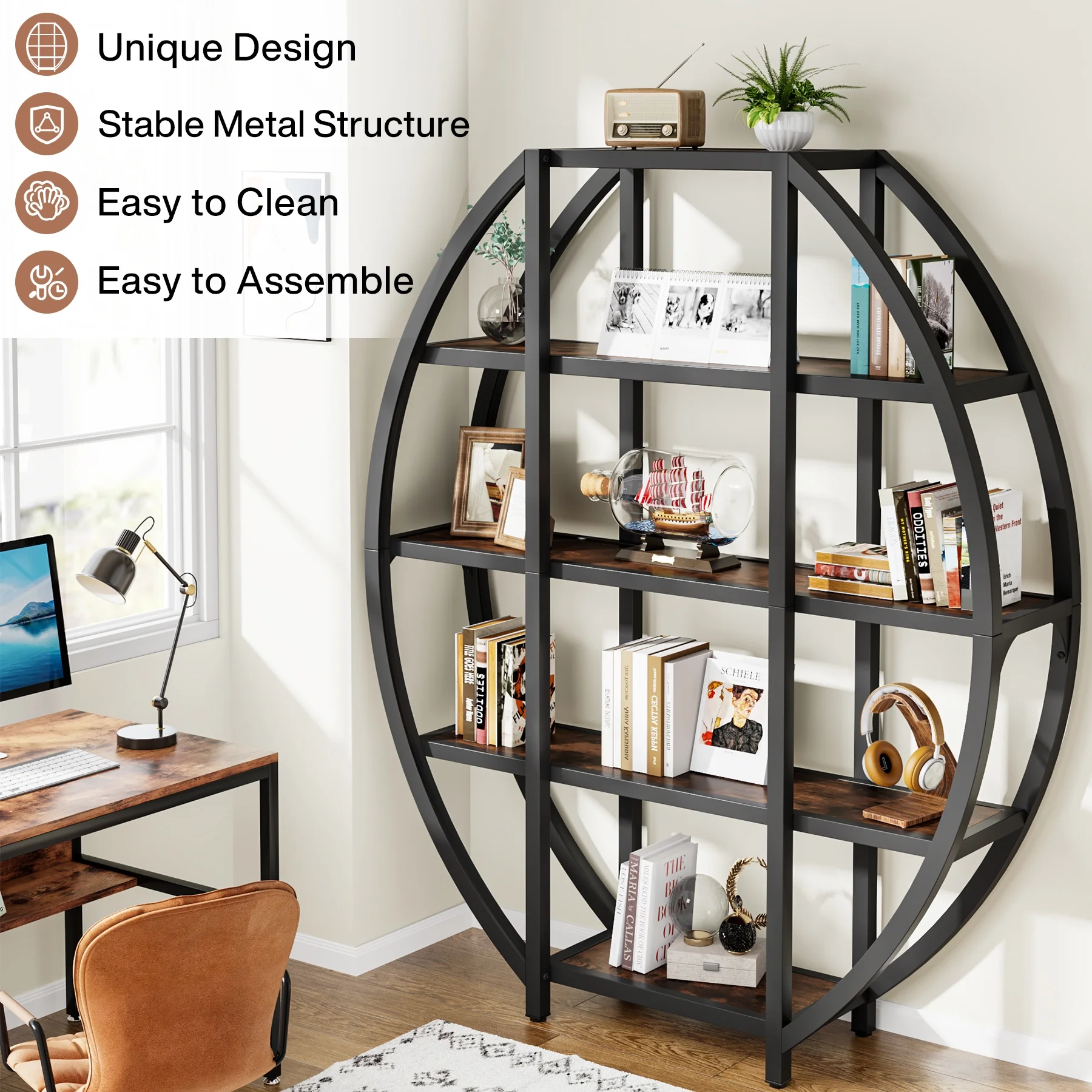 Tribesigns 69" Tall Bookshelf, 5 Tiers Large Etagere Bookcase Storage Shelves