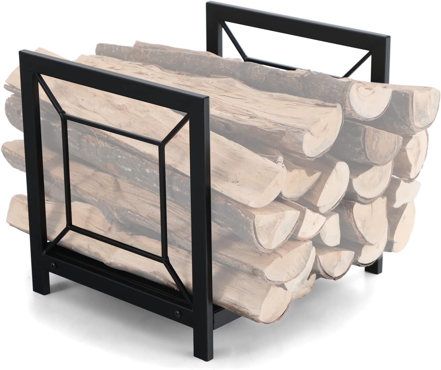 PHI VILLA 17 Inches Small Indoor/Outdoor Firewood Log Rack Log Hoop Bin Log Carrier for Firewood with Scrolls Fireplace Accessories,Decorative Black