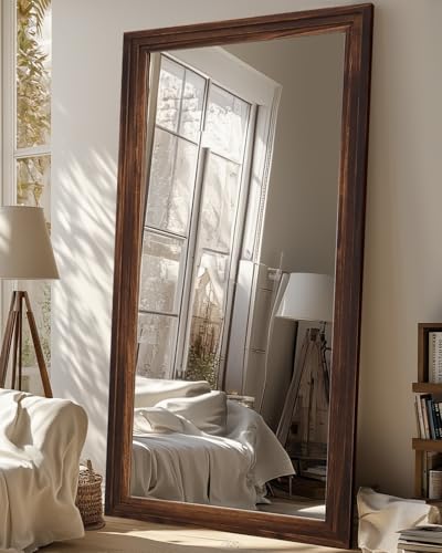 Full Length Mirror, 71"×32" Wooden Mirror Full Length with Stand Wood Floor Mirror, Oversized Stand Up Mirrors Large Wall Mirrors