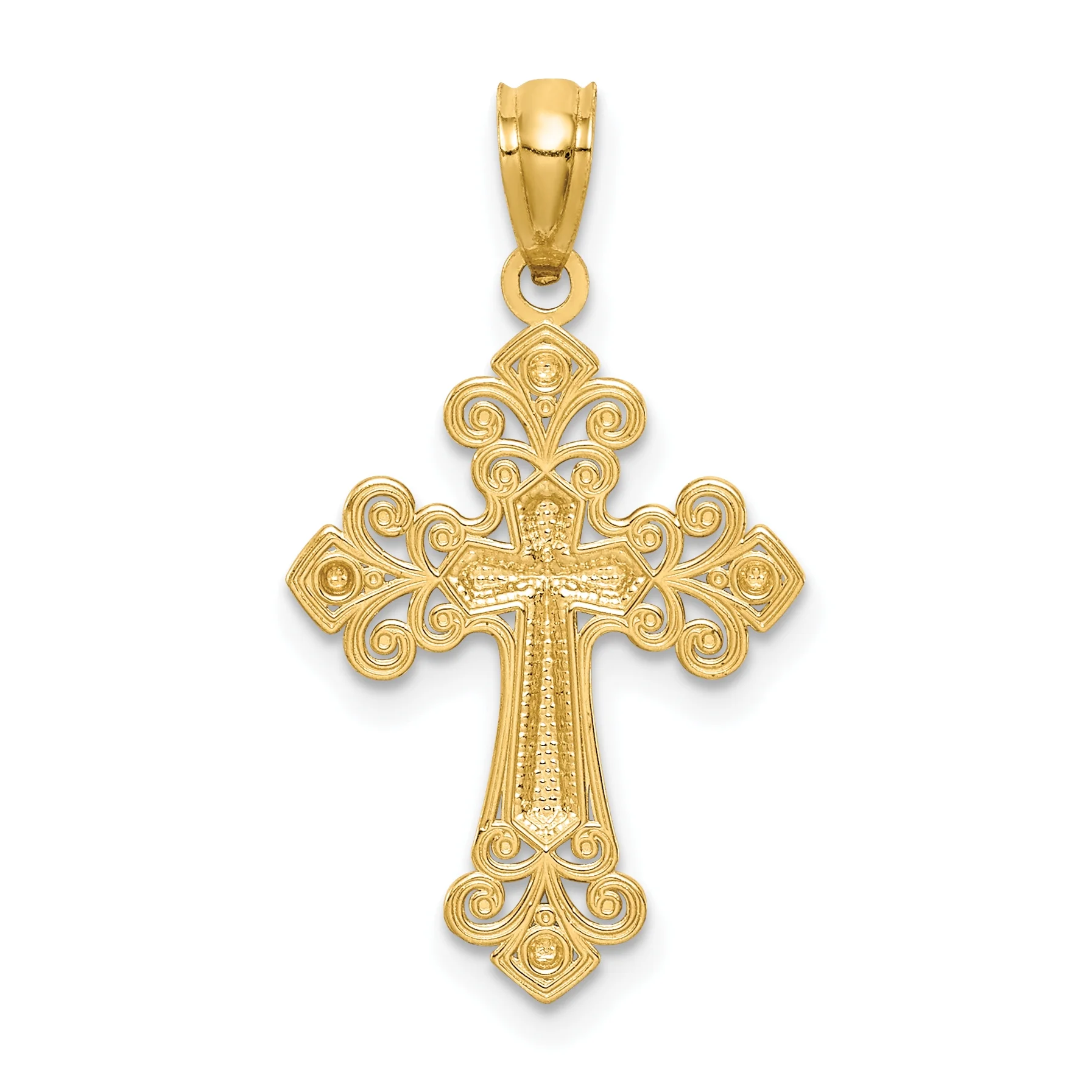 14K Two-Tone Gold Rhodium Plated Diamond Cut Cross Pendant With 14K Yellow Gold Light Weight Rope Chain 20"